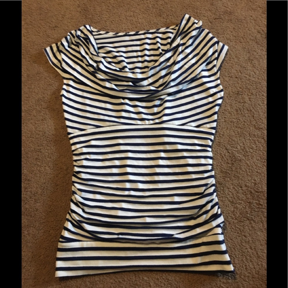 J crew navy/white strip cowl neck top size small